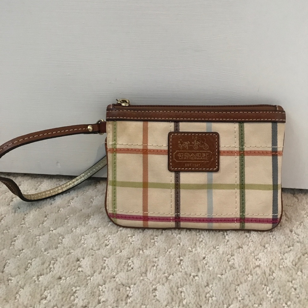 Coach, canvas print and leather wristlet