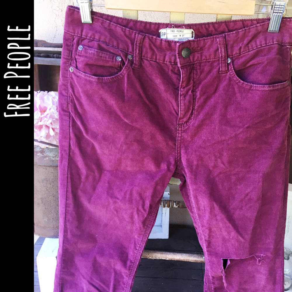 DISTRESSED Free People Destroyed Cords Maroon-Pink