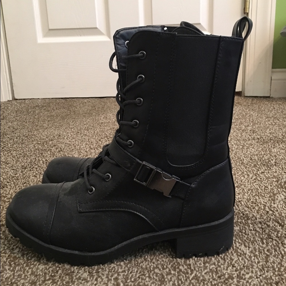 Faux Leather Combat Boots