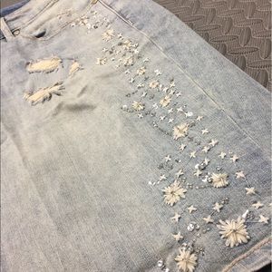Distressed light  wash denim shorts