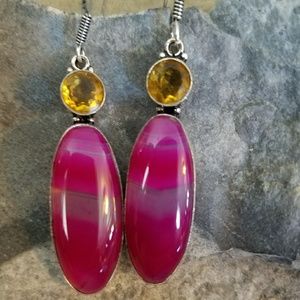 Botswana agate,  citrine & Sterling earrings