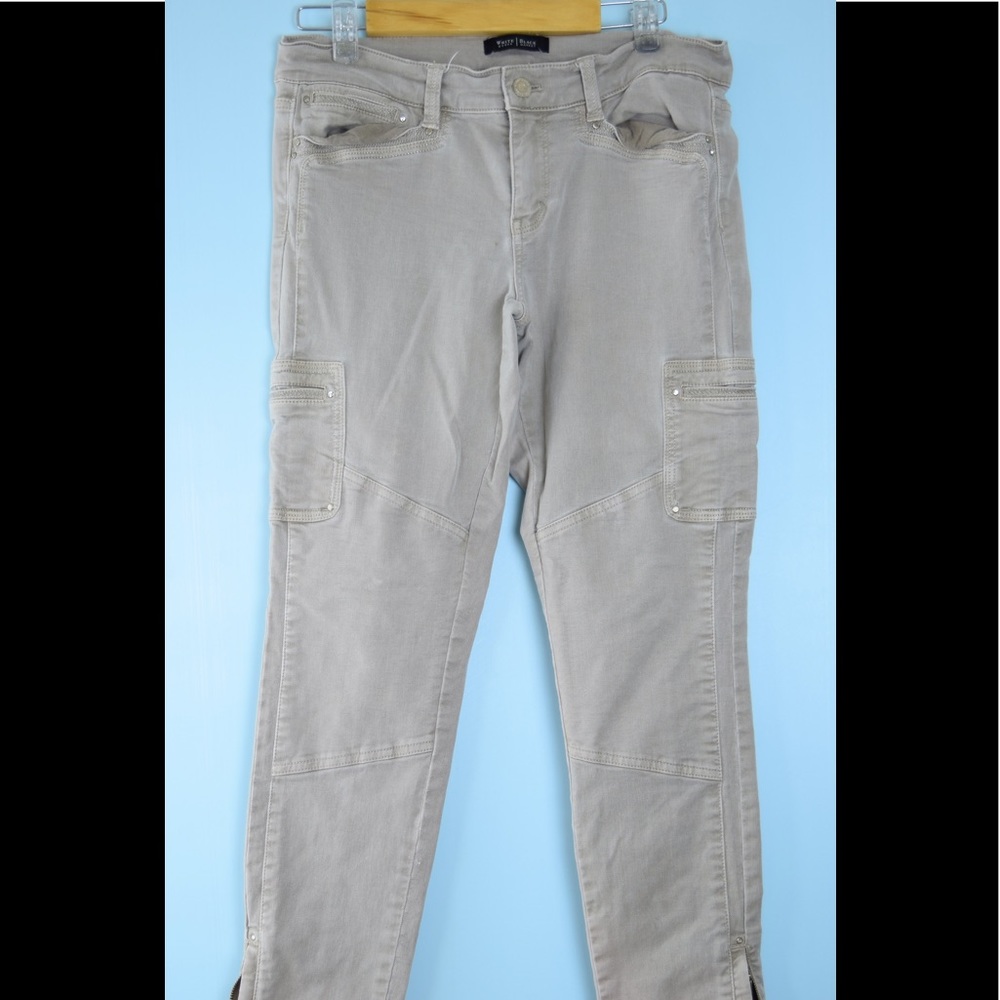 WHBM Tan skinny leg gold stitch zip ankle pant 6R