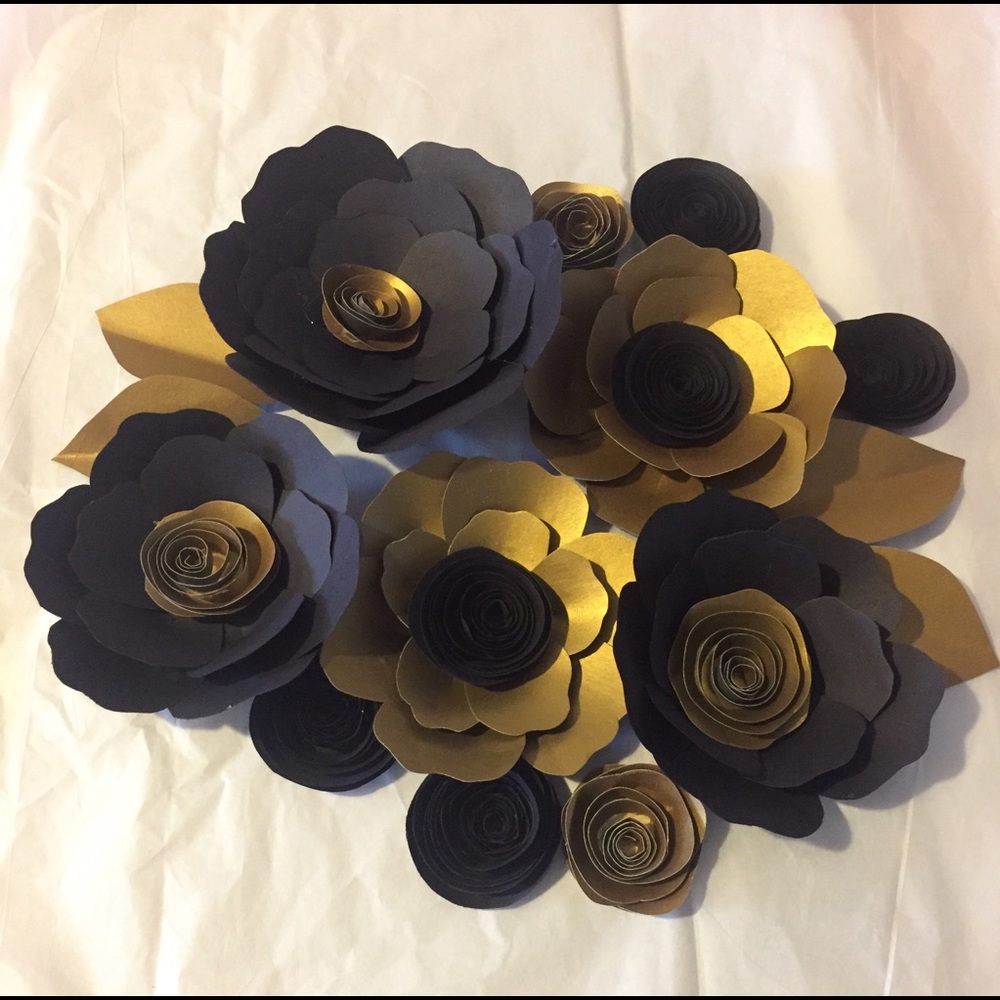 Black and gold paper flowers
