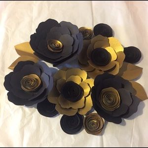 Black and gold paper flowers