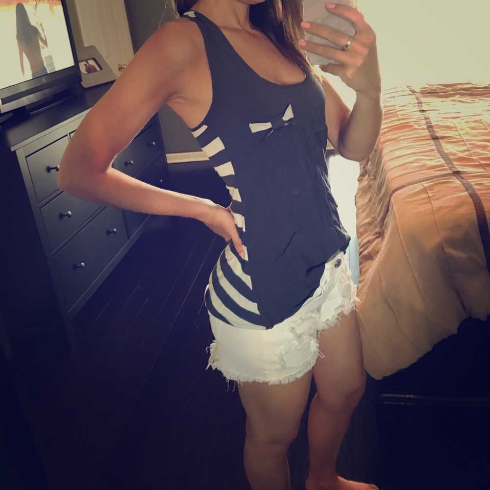 Dark gray and white racerback tank