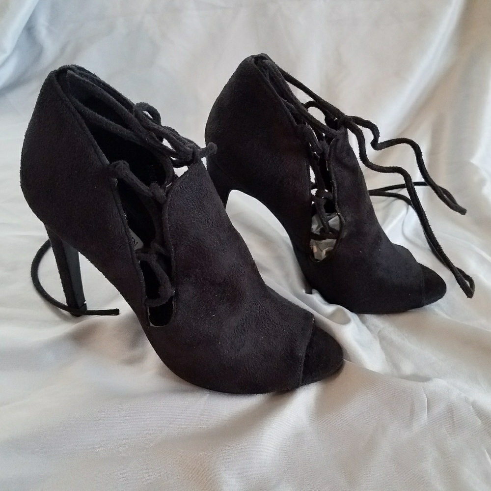 Peep Toe Lace Up Heels