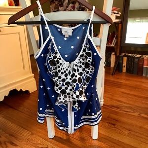 Blue ECI Tank with Ruffles and Pattern