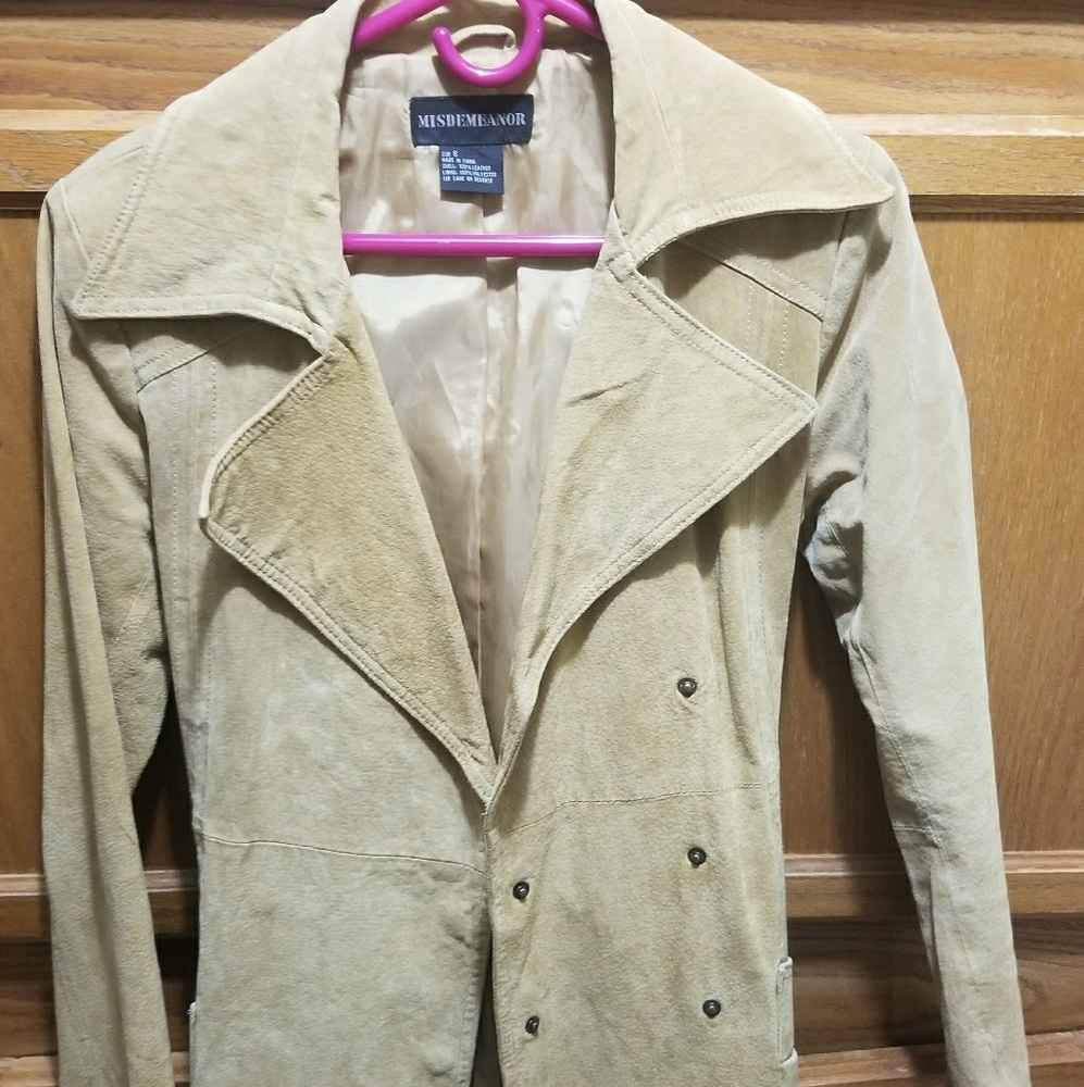 Misdemeanor mid length suede leather jacket,