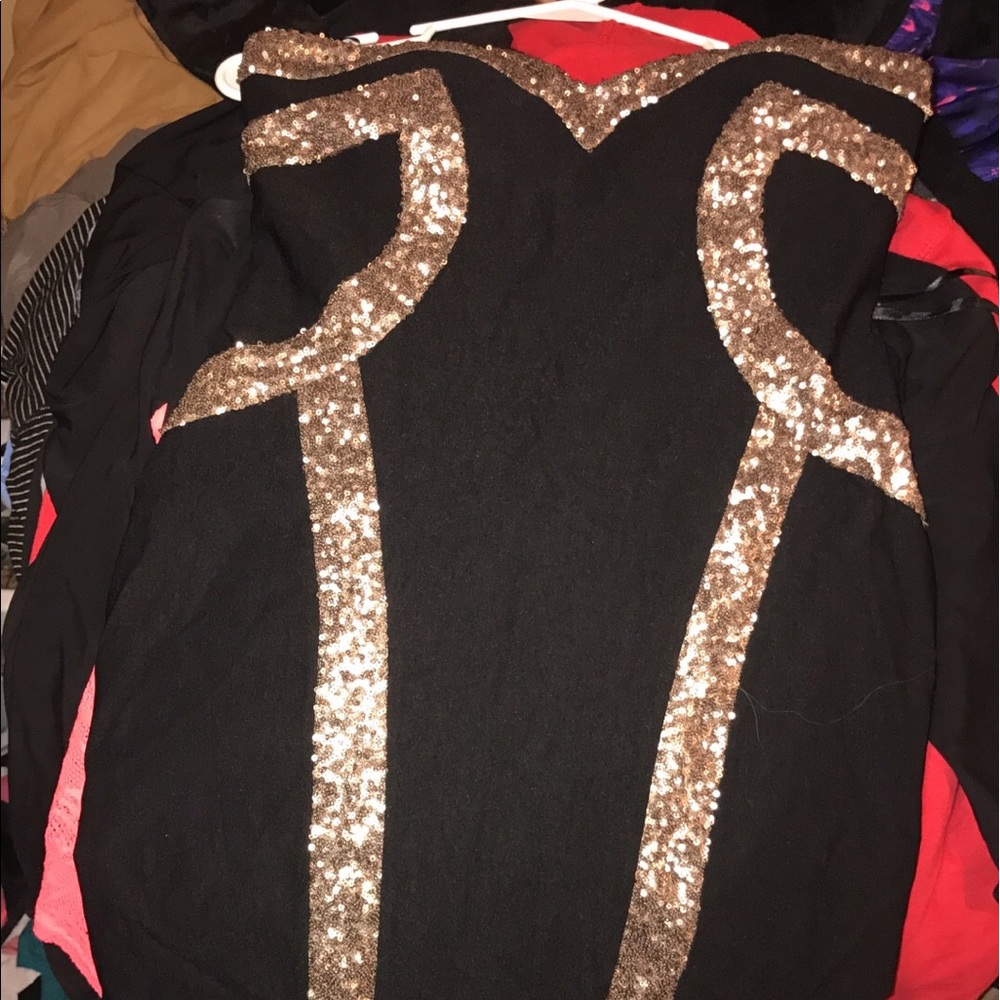 Black and gold sequin strapless dress