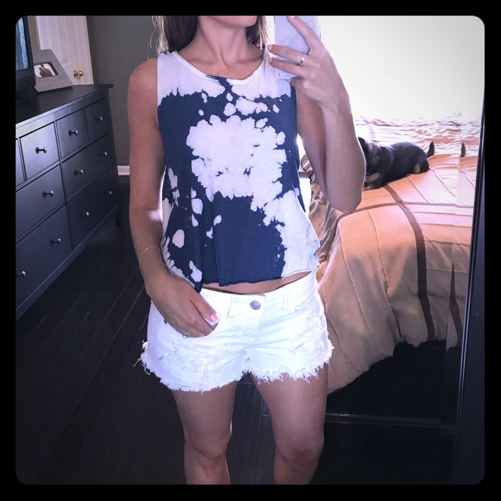 Blue and white distressed tank