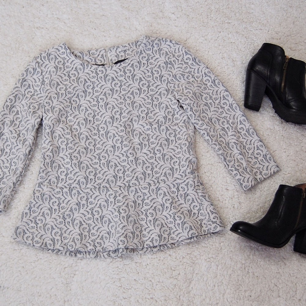 J Crew Lace Peplum Career Blouse 3/4 Sleeve $98 - Picture 1 of 4