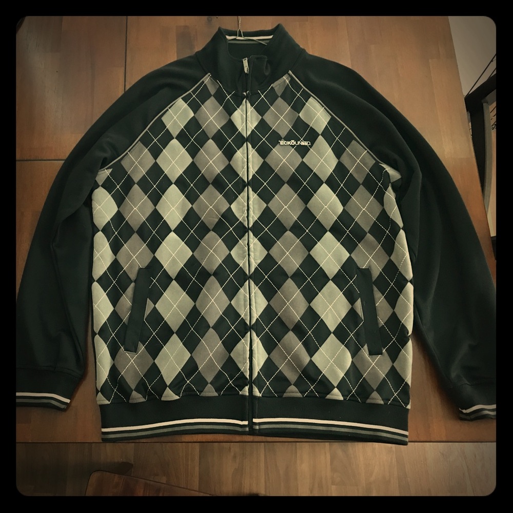 Ecko unltd zip up jacket grey/black velvet- large.