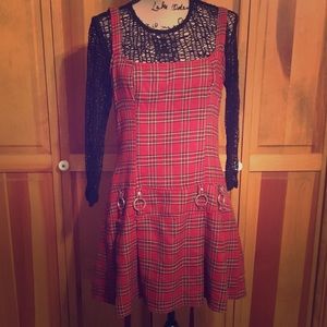 Lip Service Plaid Dress & Black Fishnet Shirt Punk
