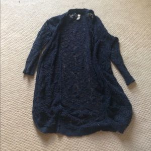 Navy blue open knit cardigan