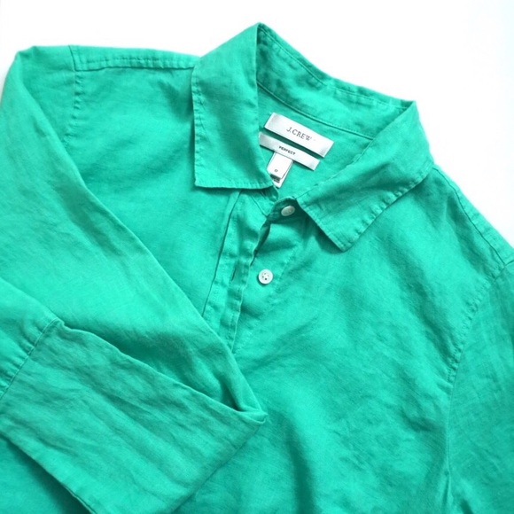 J. Crew Mint Green Linen Button Down - Picture 2 of 5
