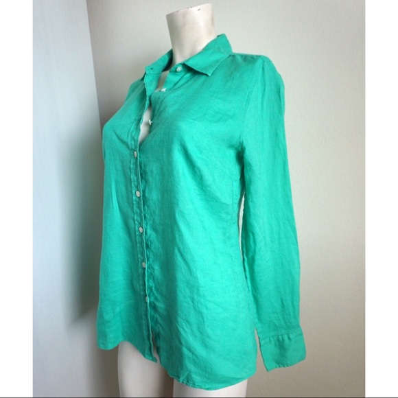 J. Crew Mint Green Linen Button Down - Picture 4 of 5