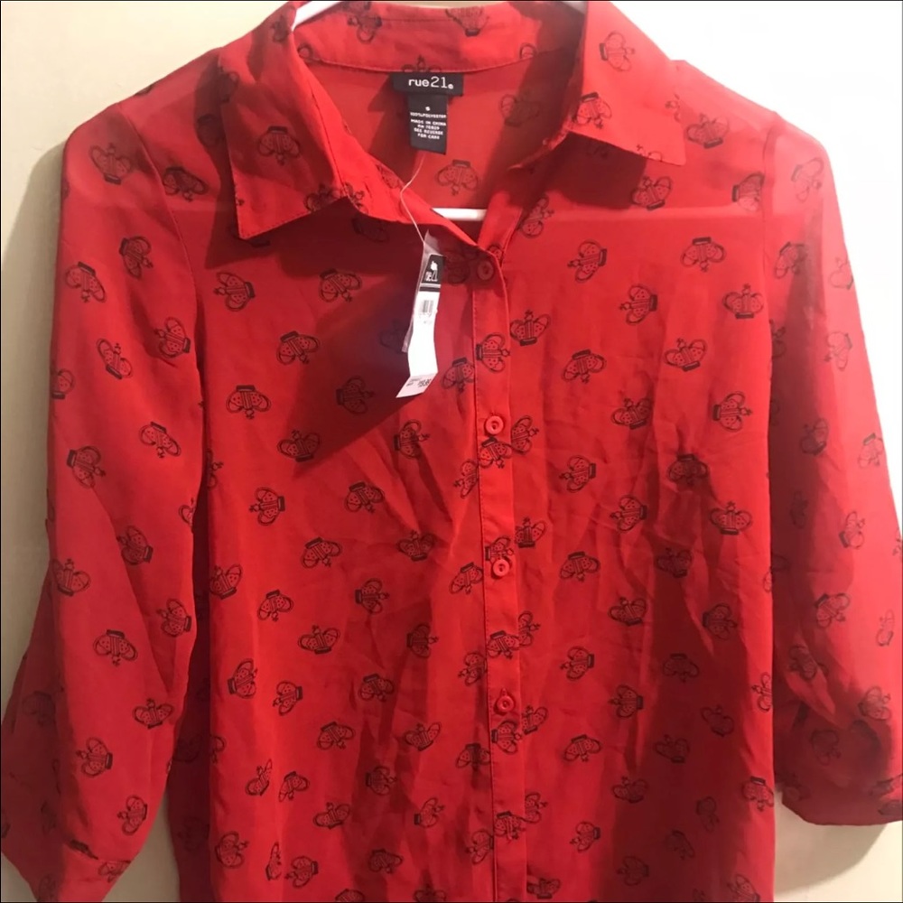 Rue 21 button down. Red with crowns. Size small