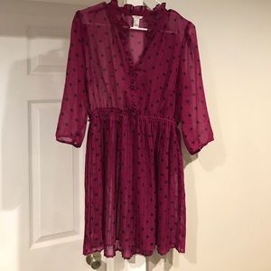 Fuschia and black polka dot sheer tunic