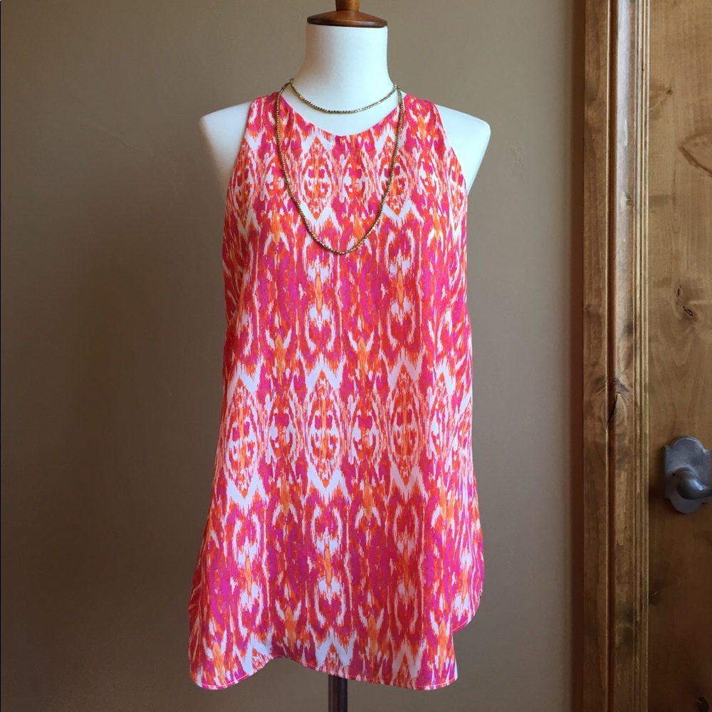 Adorable Orange, pink and cream sleeveless blouse