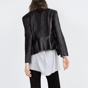 ZARA Peplum REAL Leather Biker Jacket