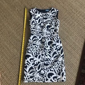 Vibrant blue/white print sheath dress