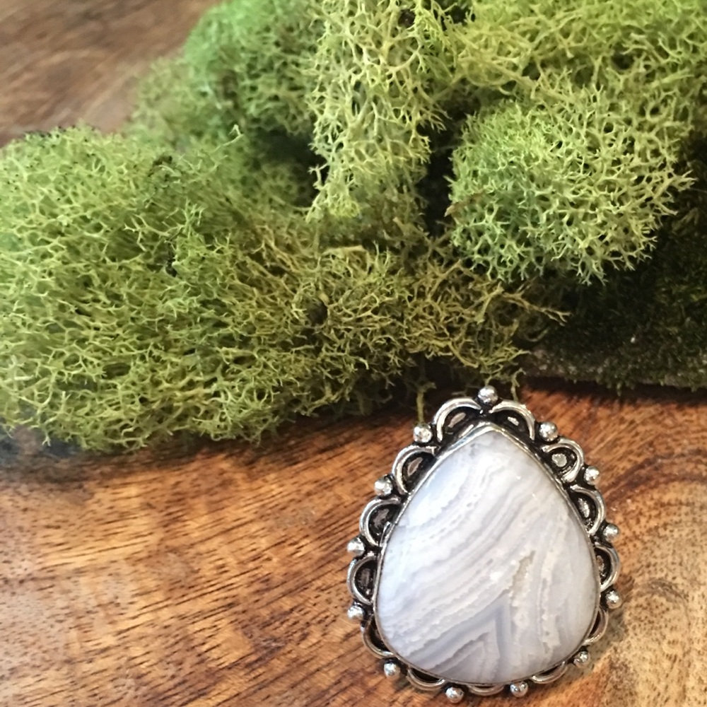 White Agate Lace Ring