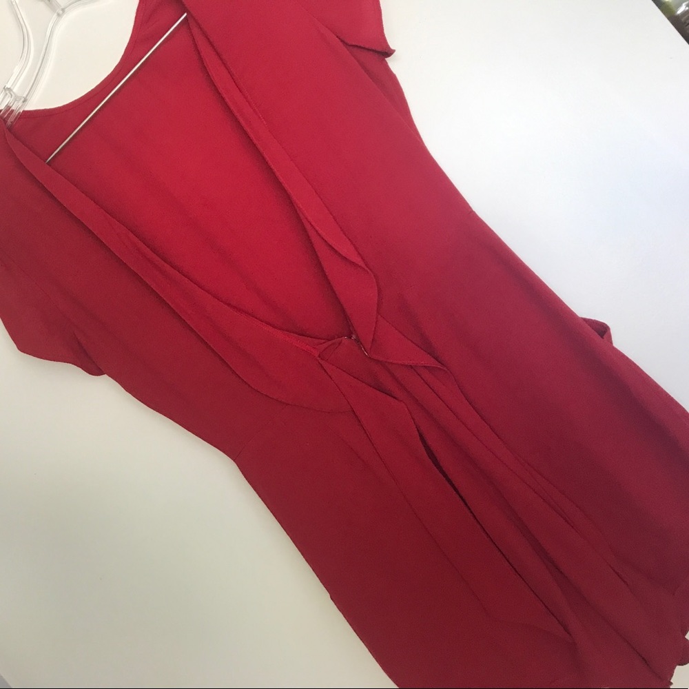 Red romper shorts with pockets