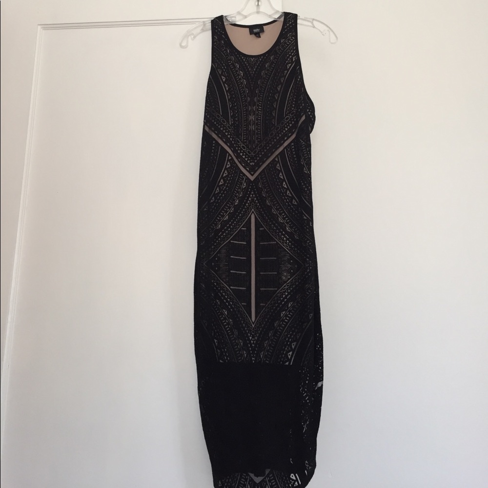 Sexy black dress with nude slip underneath
