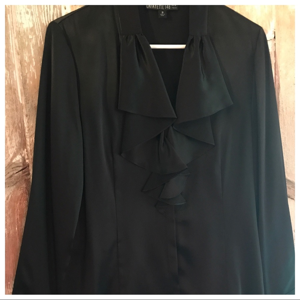 Lafayette 148 New York Black 100% Silk Blouse