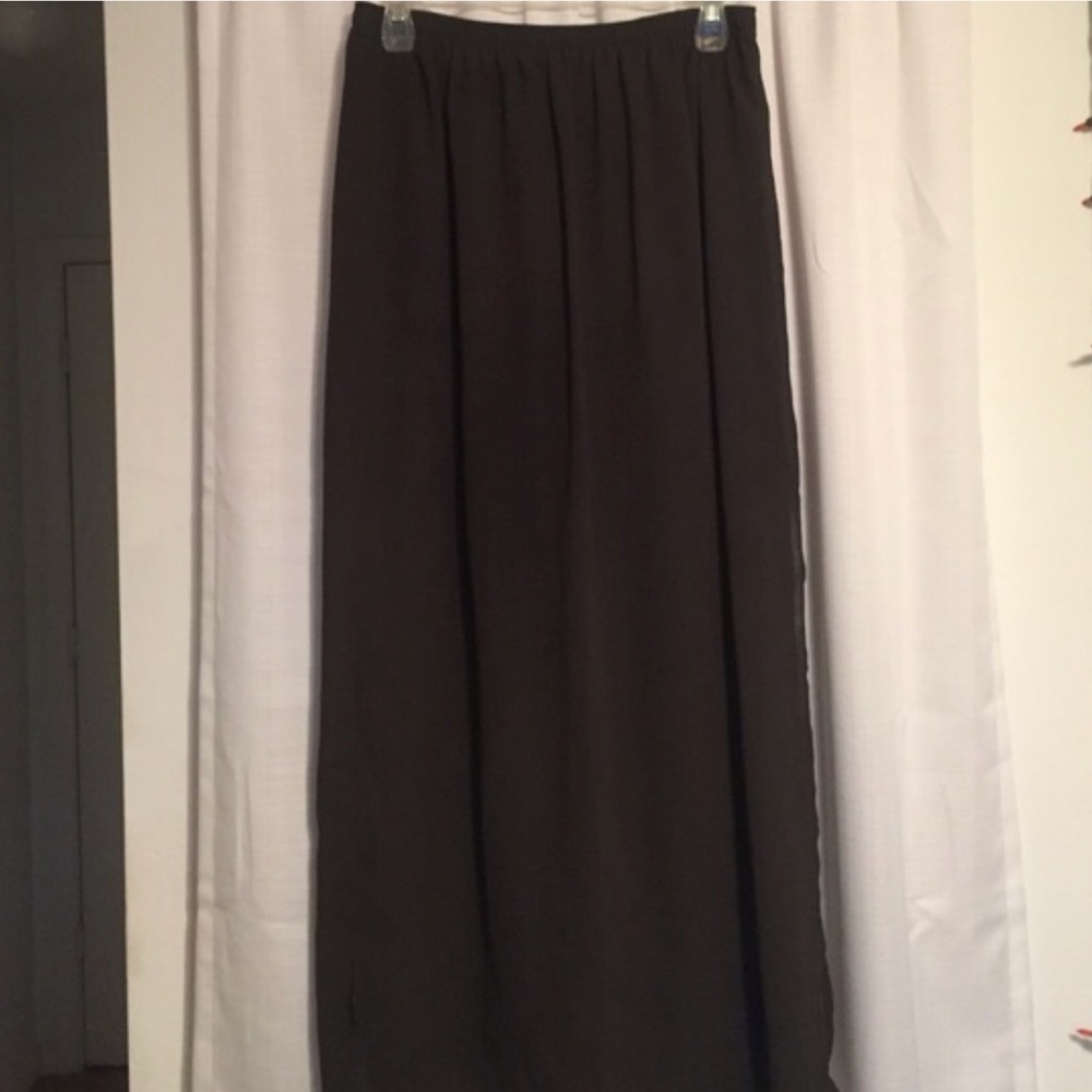 Long green maxi with top sheer layer.