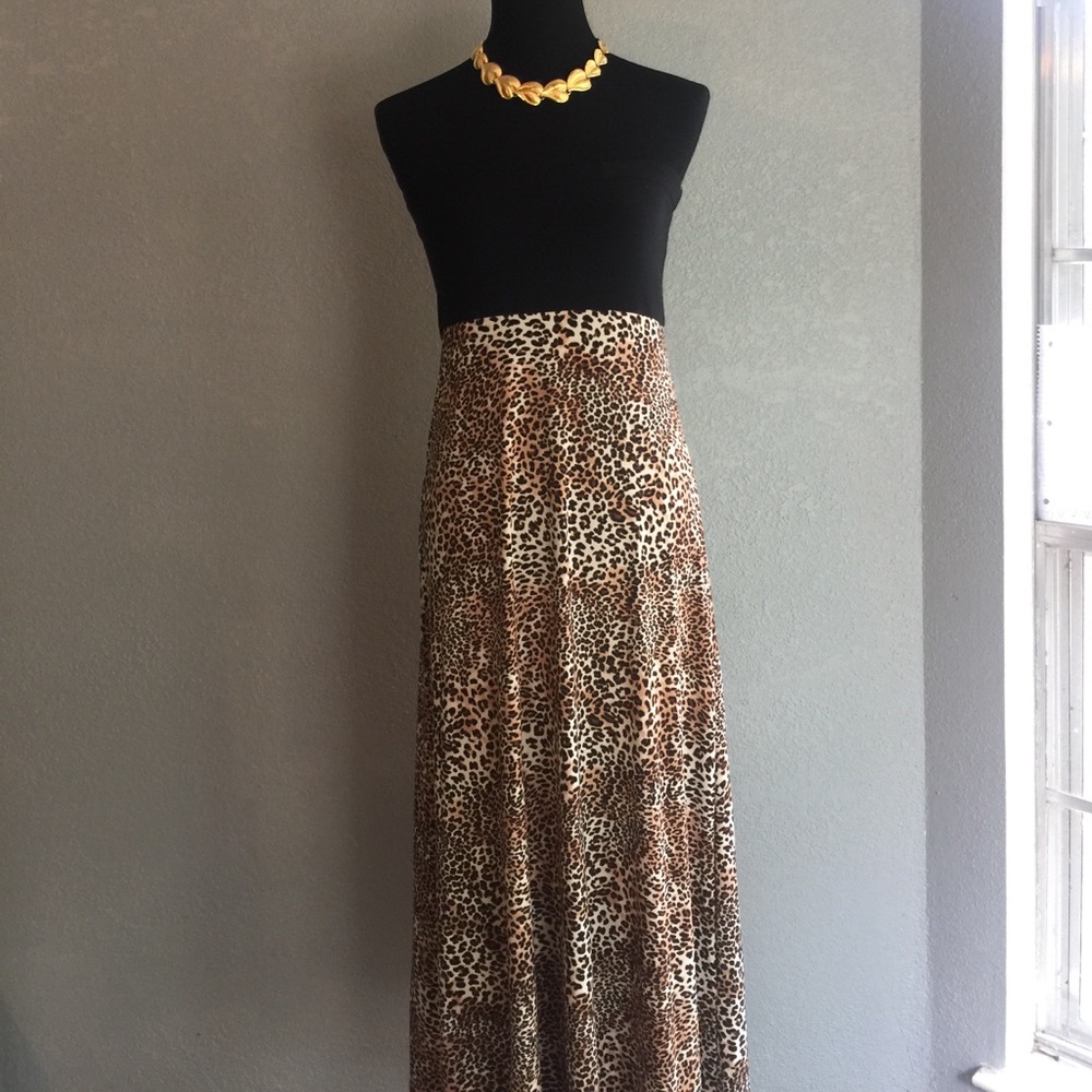 MSK Black & Leopard Print Tube Maxi Dress/skirt S