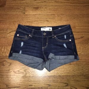 Blue Slightly Ripped Garage Jean Shorts