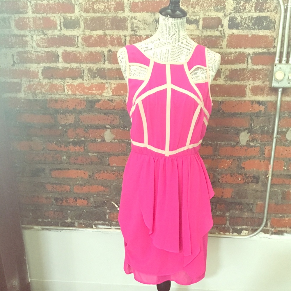 Hot Pink Summer dress with Tan Border