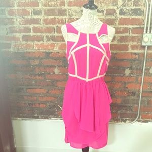 Hot Pink Summer dress with Tan Border