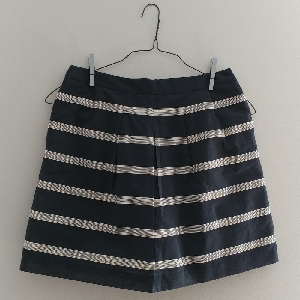 LOFT navy cotton skirt - stiched stripes