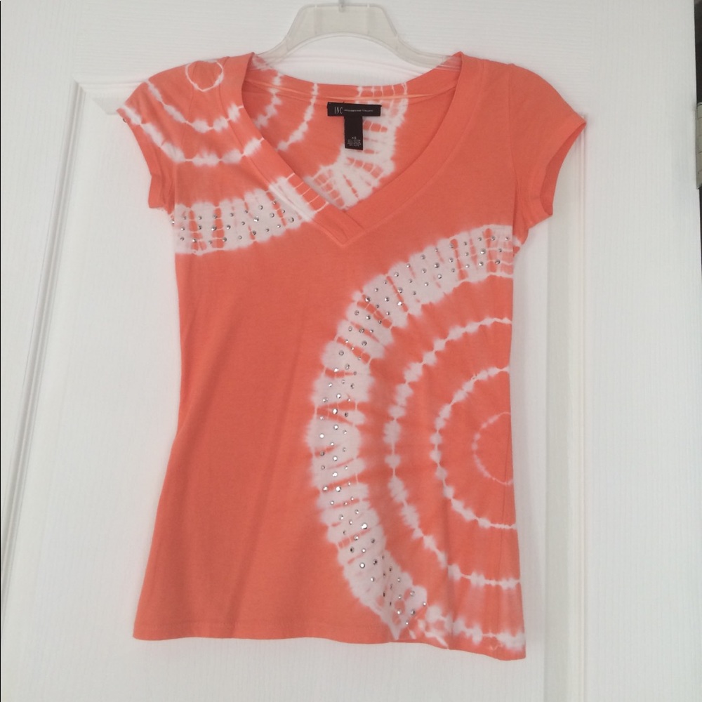 INC Tie Dye Peach V-Neck Top