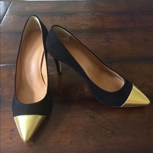 J Crew pumps- black suede with gold toe