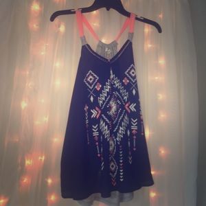 Navy blue white and pink tribal design tank top