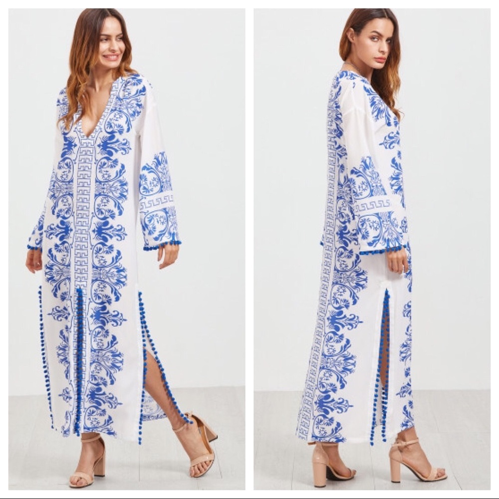 NWOT Aztec Pom Pom Tunic Maxi Dress