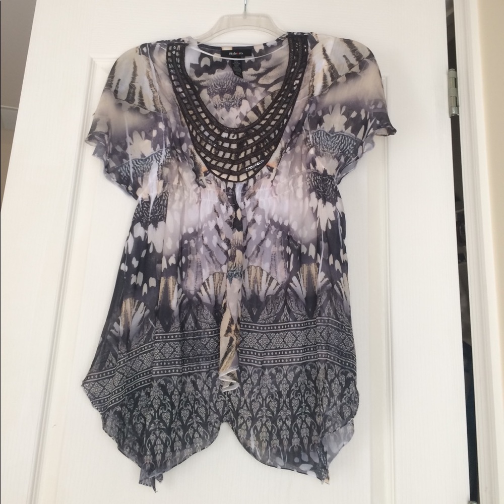 Long Flowy Mixed Print Top