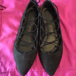 Black lace up flats