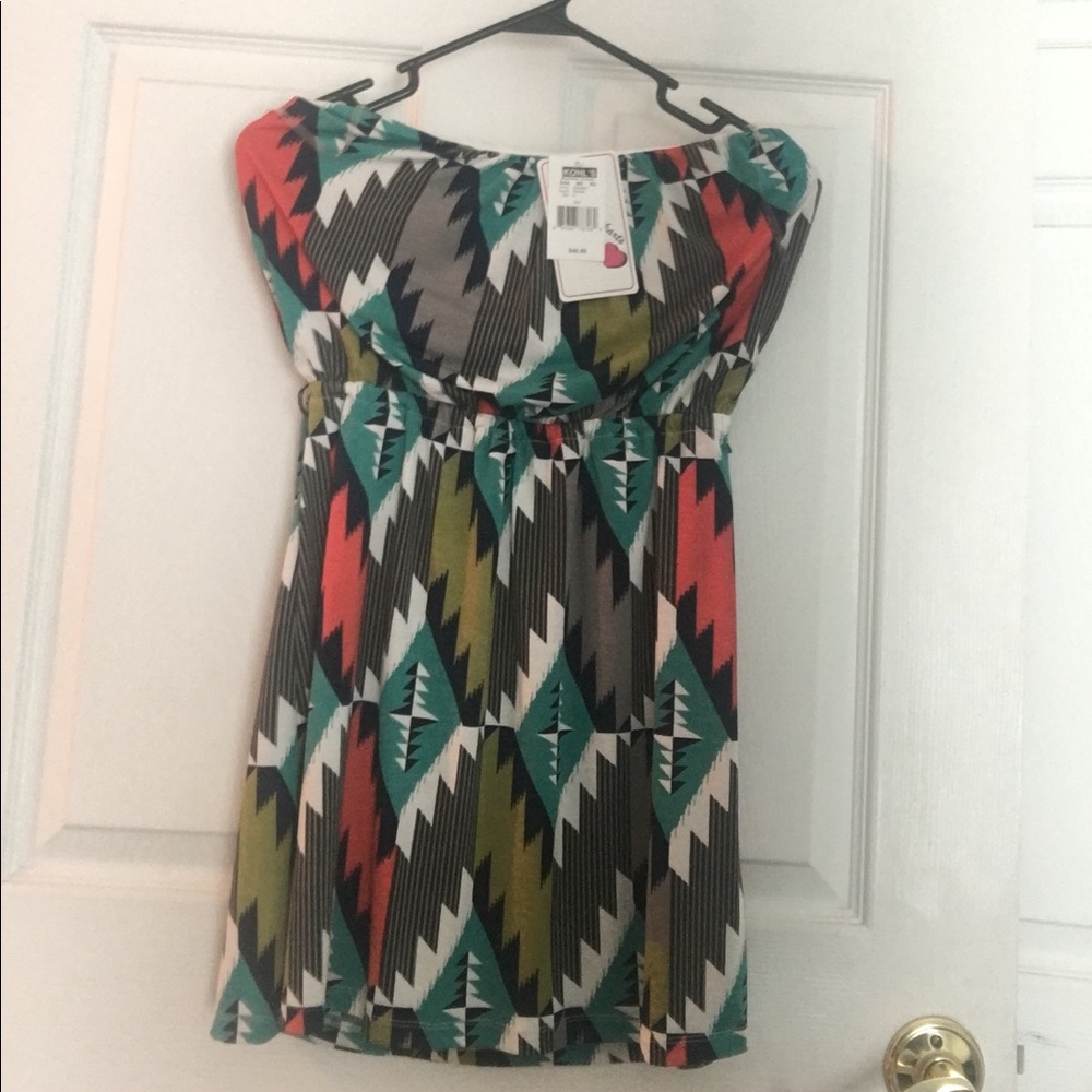 Geo print strapless mini dress