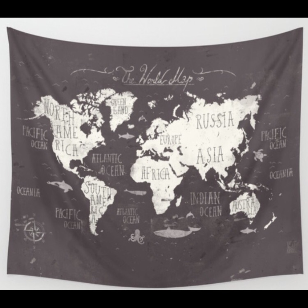 Watercolor Map Tapestry