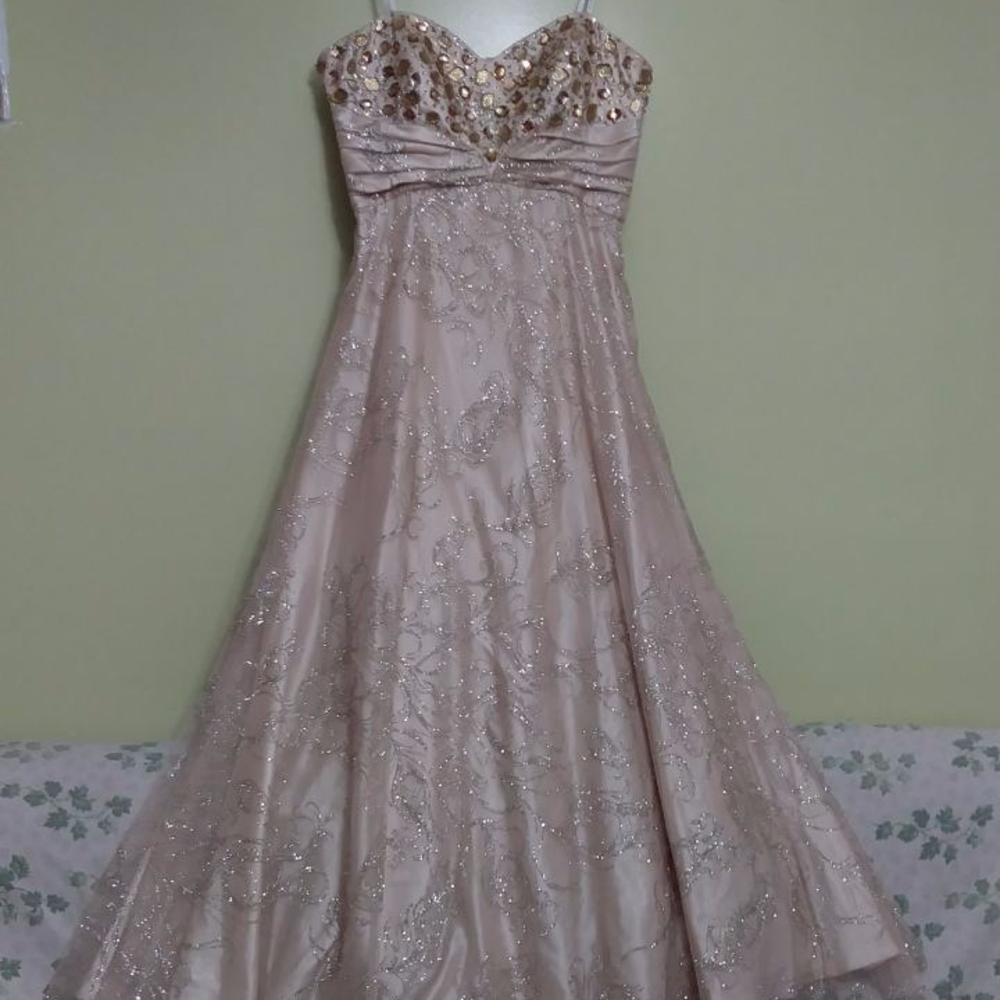 Champagne/gold rhinestone prom dress