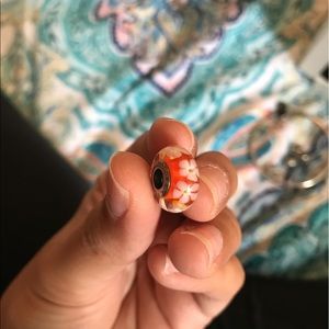 Pandora charm orange plumeria glass