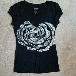 Express Sequin Flower V-neck