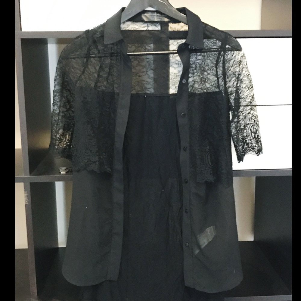 Zara summer chic black lace shirt top
