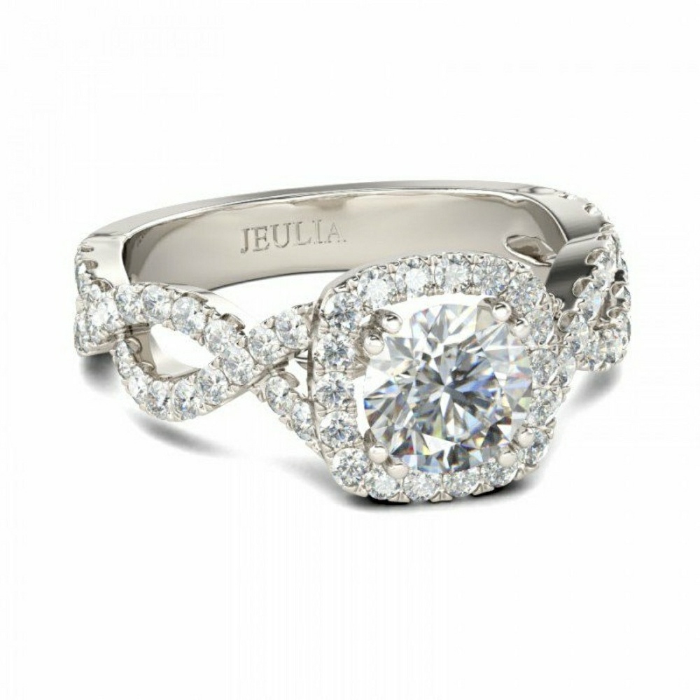 🆕 White Sapphire Twisted Halo Engagement Ring