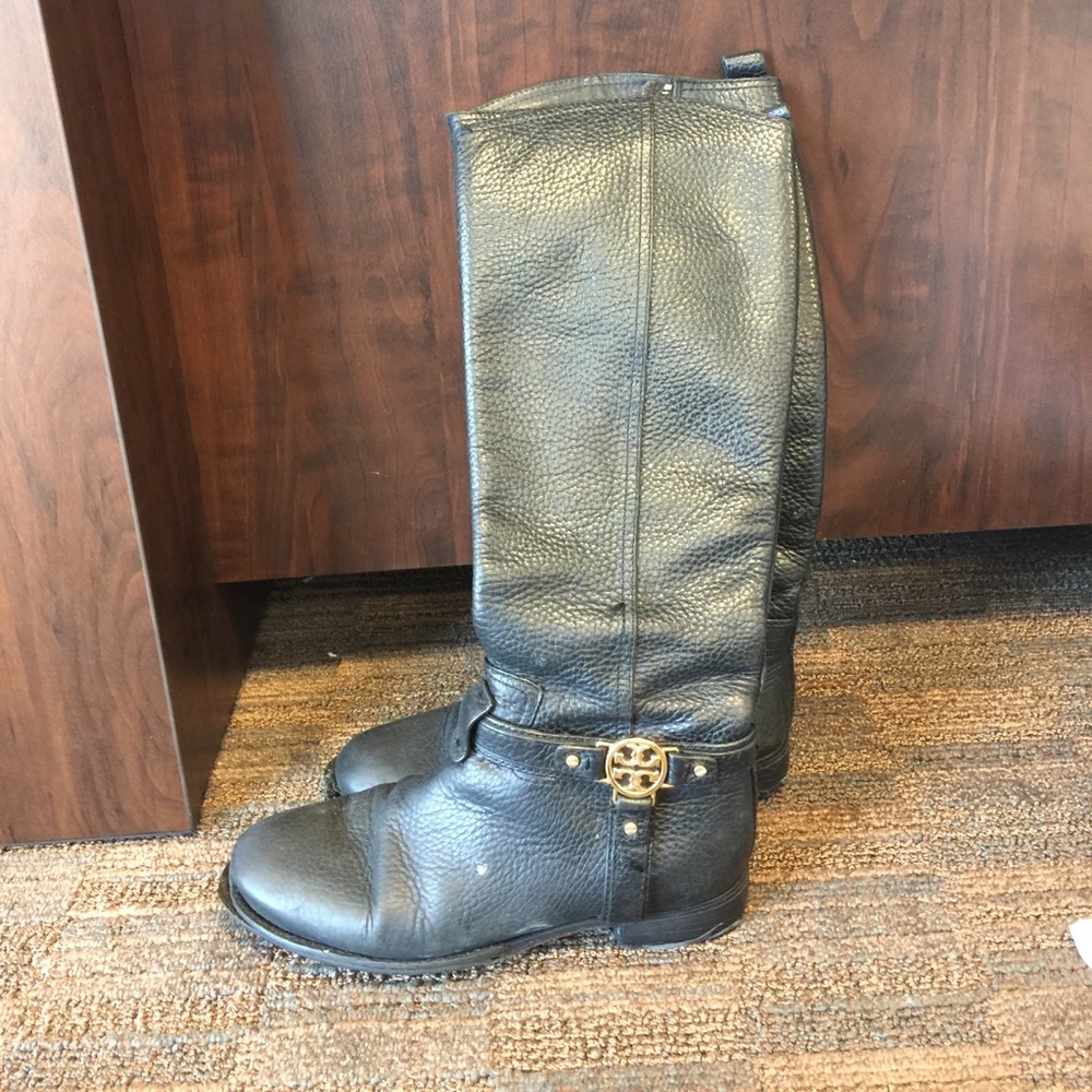 tory burch black riding boots