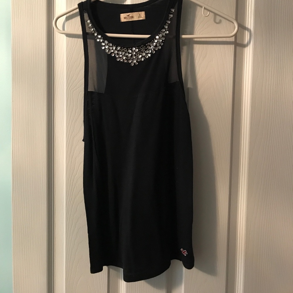 Navy mesh hollister tank top with jeweled neckline